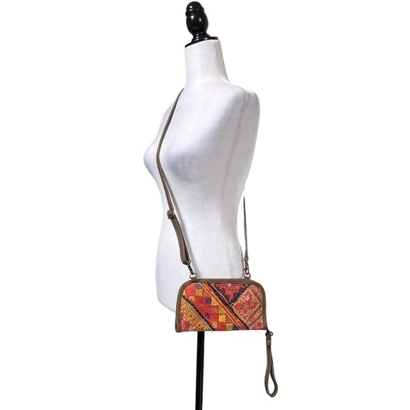 Chloe & Lex Real Cowhide Leather and Upcycled Canvas Crossbody Bag / Wristlet - Picture 1 of 13